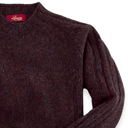 Men's Donegal Lambswool Crew Neck Sweater with Rib Knit Detail | Bordeaux Red Donegal