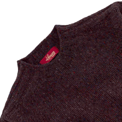 Men's Donegal Lambswool Crew Neck Sweater with Rib Knit Detail | Bordeaux Red Donegal