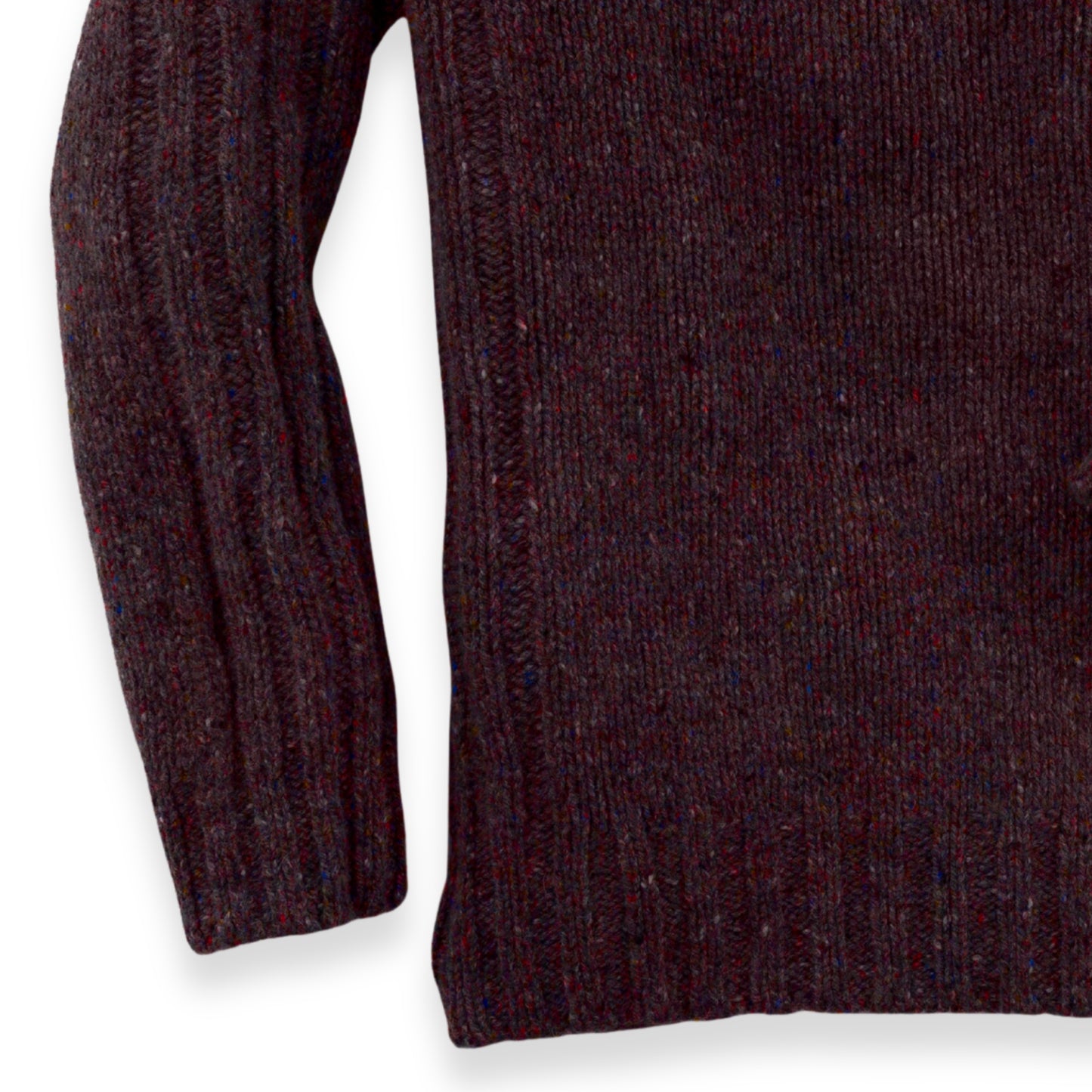 Men's Donegal Lambswool Crew Neck Sweater with Rib Knit Detail | Bordeaux Red Donegal