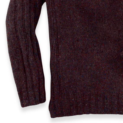 Men's Donegal Lambswool Crew Neck Sweater with Rib Knit Detail | Bordeaux Red Donegal