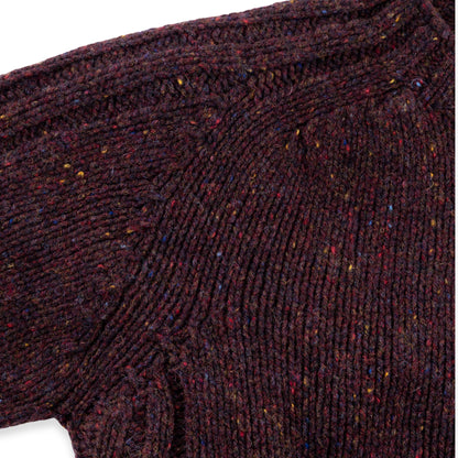 Men's Donegal Lambswool Crew Neck Sweater with Rib Knit Detail | Bordeaux Red Donegal