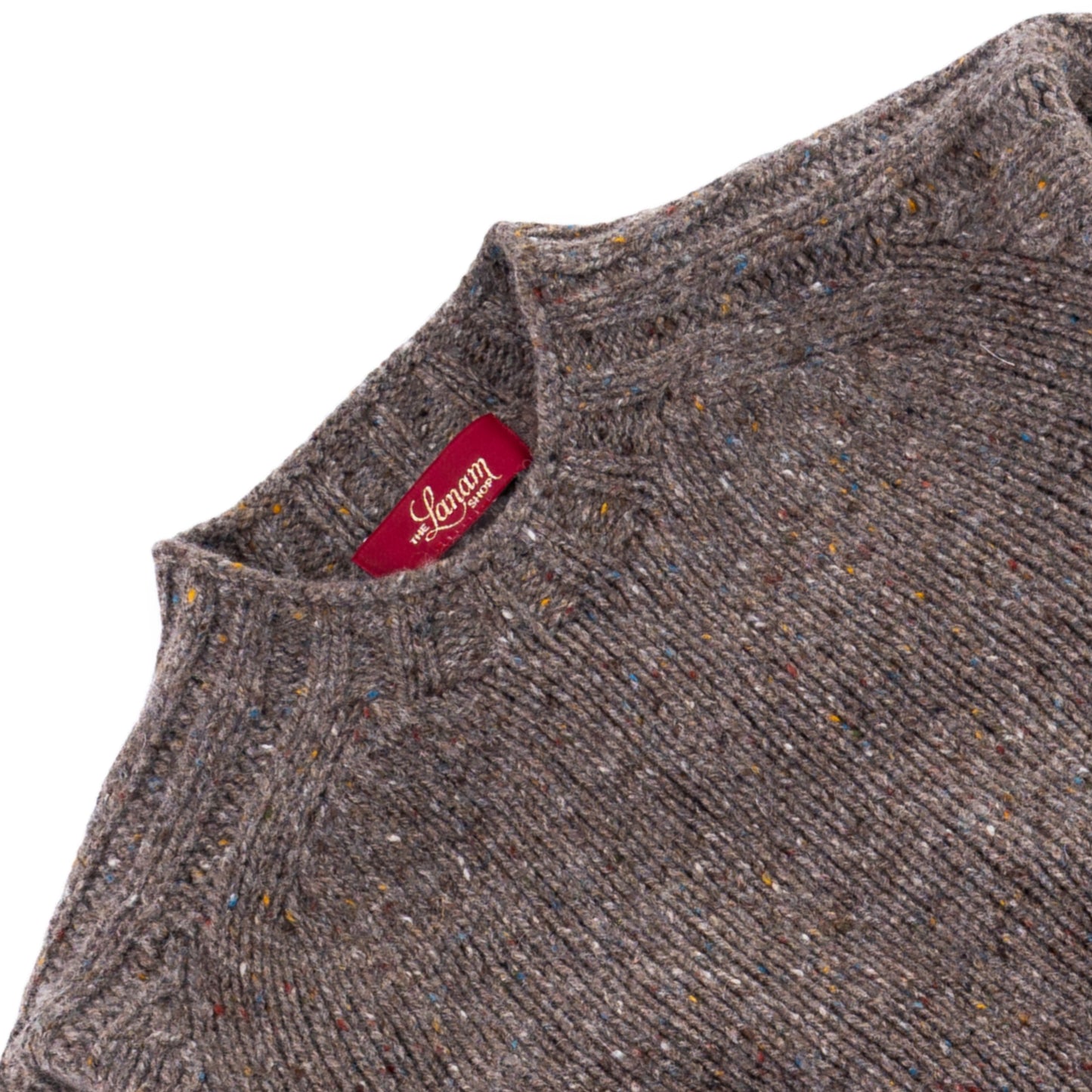 Men's Donegal Lambswool Crew Neck Sweater with Rib Knit Detail | Brown Donegal