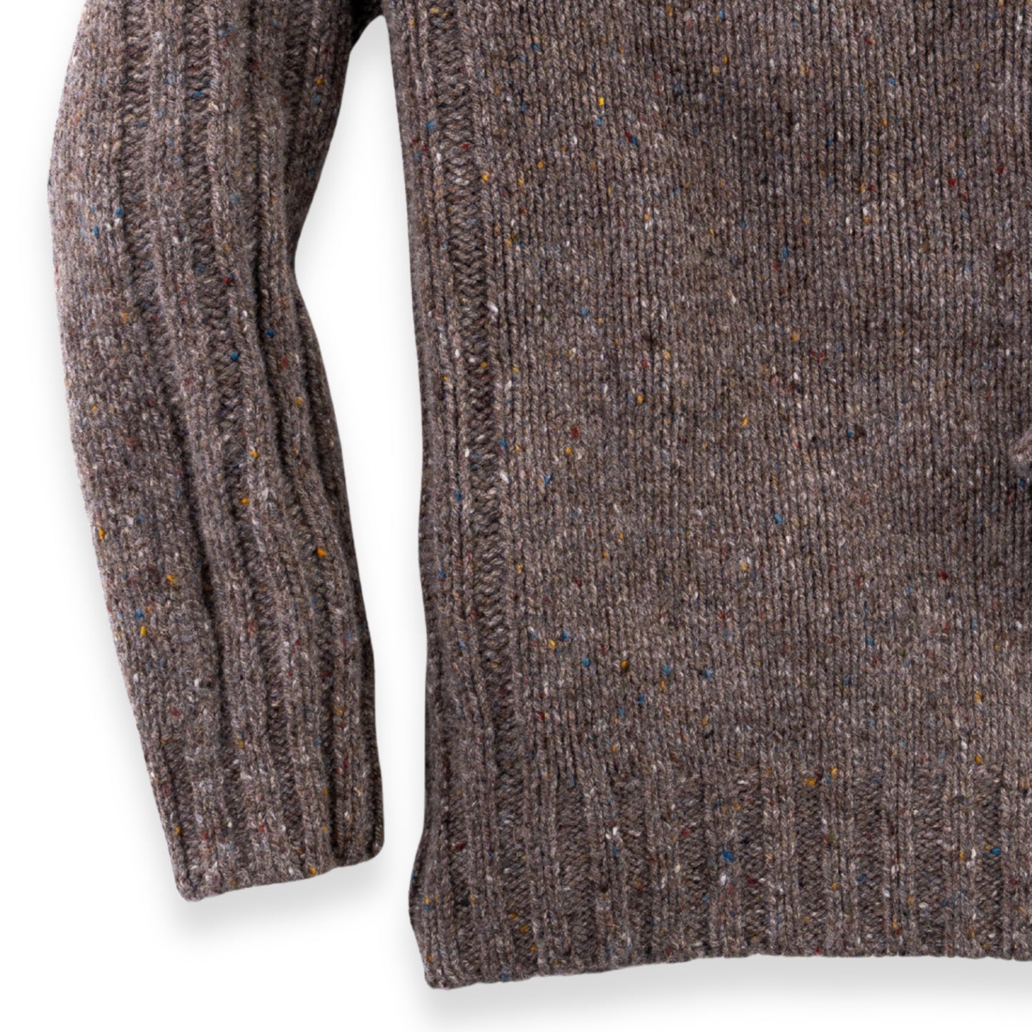 Men's Donegal Lambswool Crew Neck Sweater with Rib Knit Detail | Brown Donegal