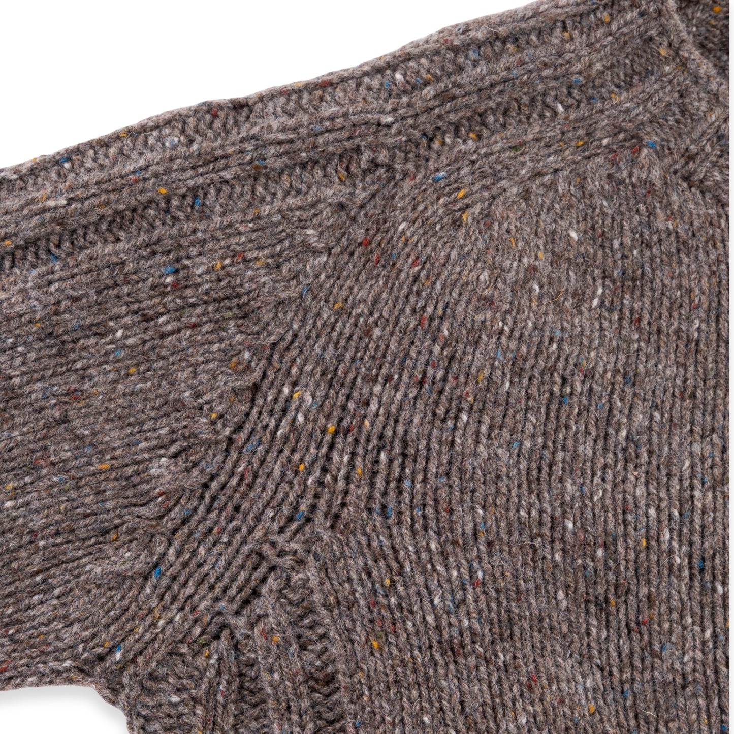 Men's Donegal Lambswool Crew Neck Sweater with Rib Knit Detail | Brown Donegal