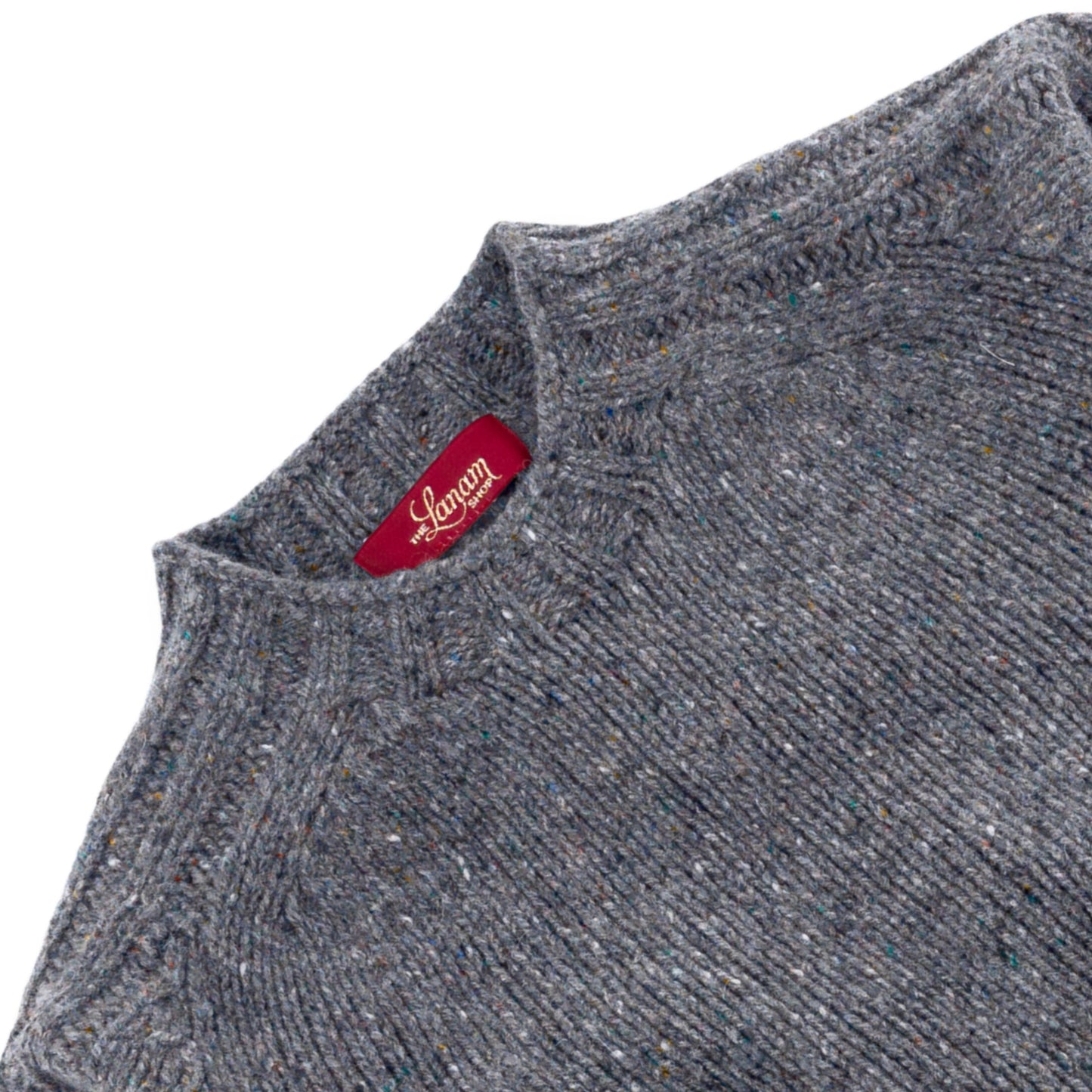 Men's Donegal Lambswool Crew Neck Sweater with Rib Knit Detail | Charcoal Grey Donegal