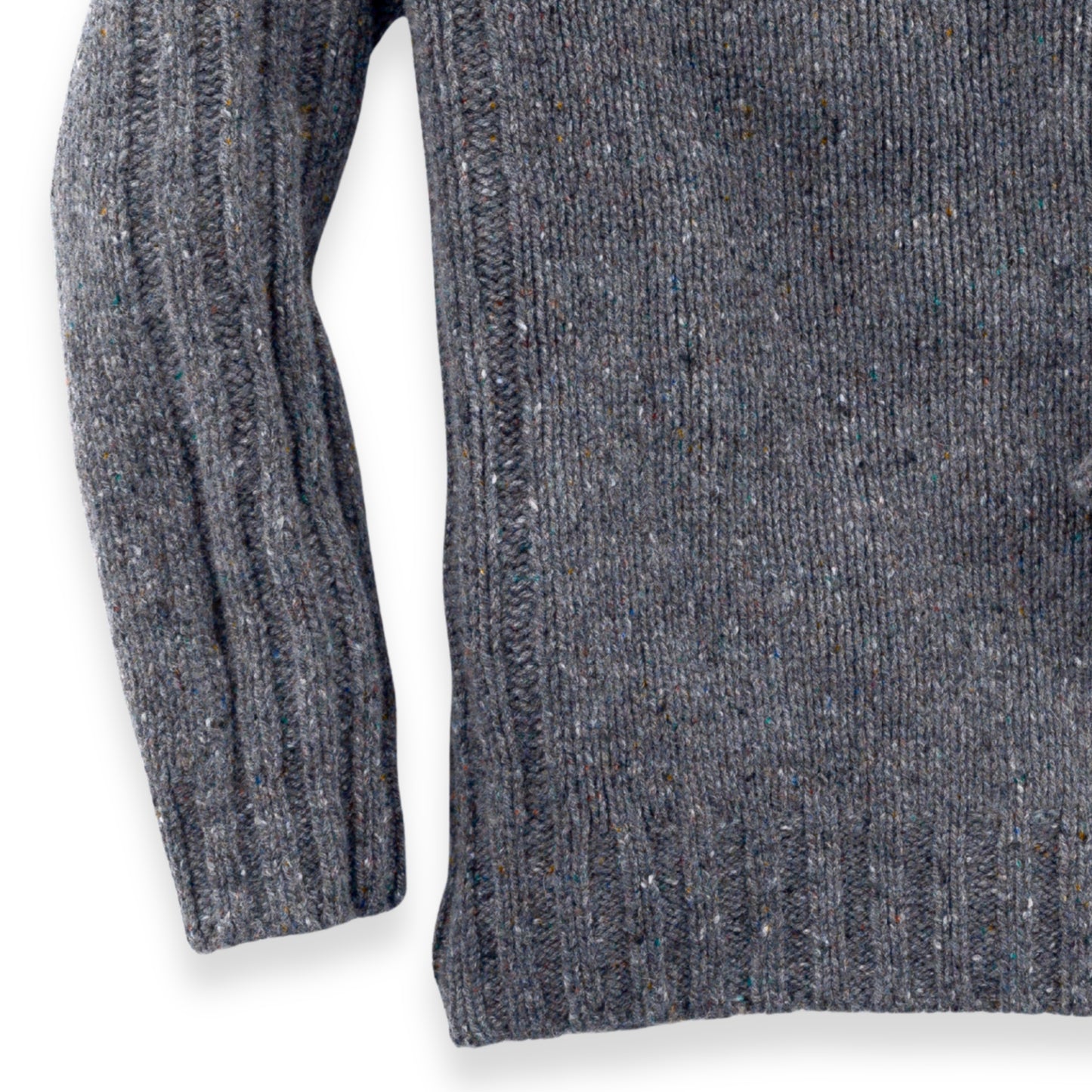 Men's Donegal Lambswool Crew Neck Sweater with Rib Knit Detail | Charcoal Grey Donegal