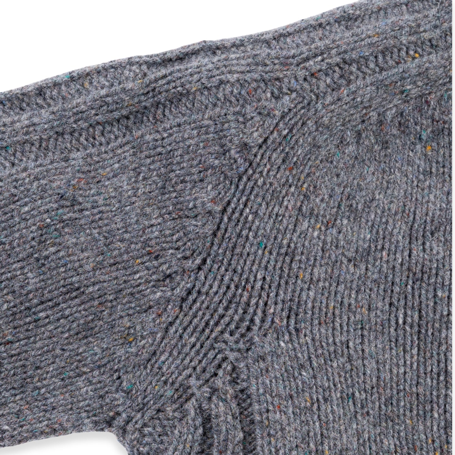 Men's Donegal Lambswool Crew Neck Sweater with Rib Knit Detail | Charcoal Grey Donegal
