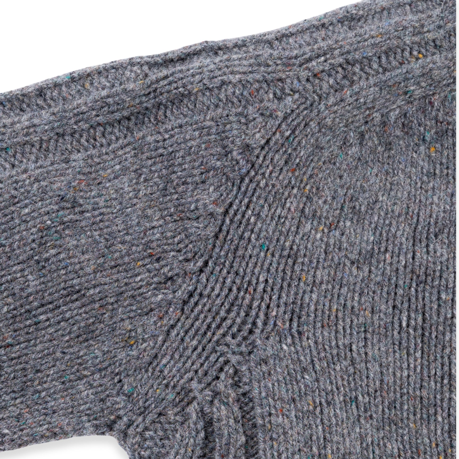 Men's Donegal Lambswool Crew Neck Sweater with Rib Knit Detail | Charcoal Grey Donegal