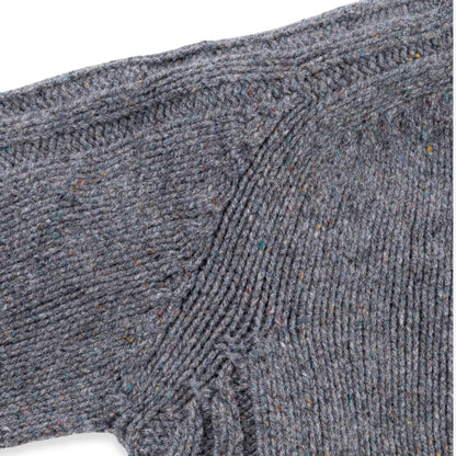 Men's Donegal Lambswool Crew Neck Sweater with Rib Knit Detail | Charcoal Grey Donegal