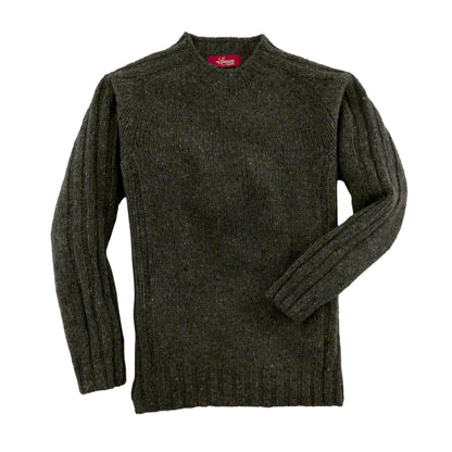Men's Donegal Lambswool Crew Neck Sweater with Rib Knit Detail | Forest Green Donegal