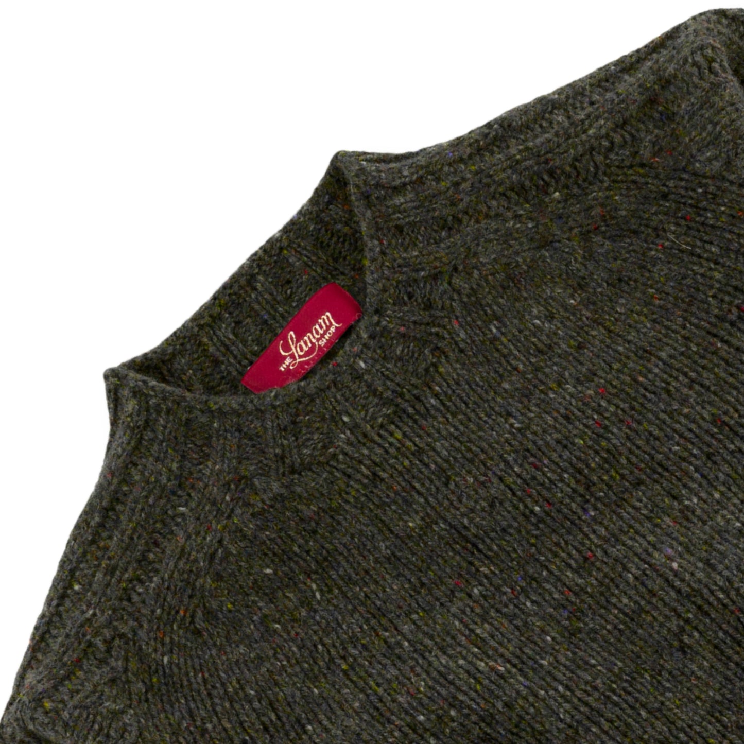 Men's Donegal Lambswool Crew Neck Sweater with Rib Knit Detail | Forest Green Donegal