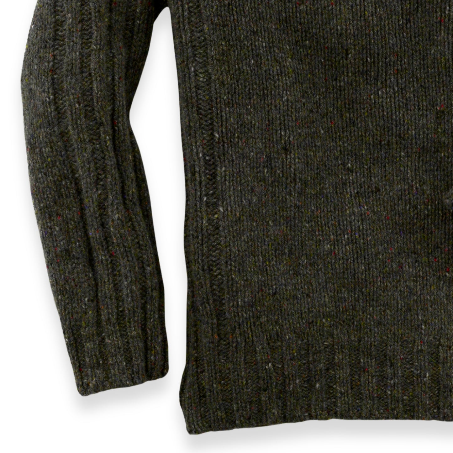 Men's Donegal Lambswool Crew Neck Sweater with Rib Knit Detail | Forest Green Donegal
