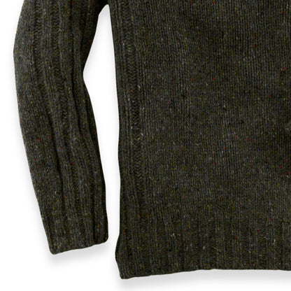 Men's Donegal Lambswool Crew Neck Sweater with Rib Knit Detail | Forest Green Donegal