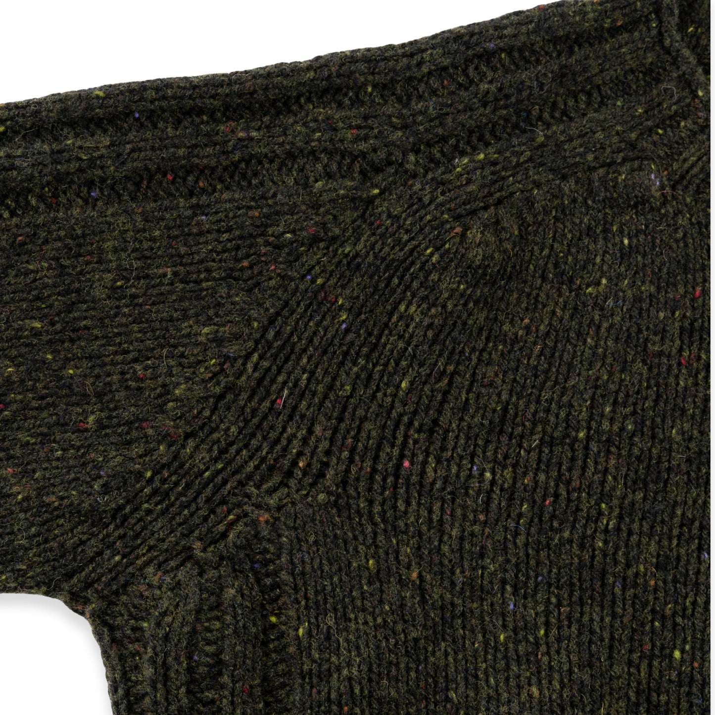 Men's Donegal Lambswool Crew Neck Sweater with Rib Knit Detail | Forest Green Donegal