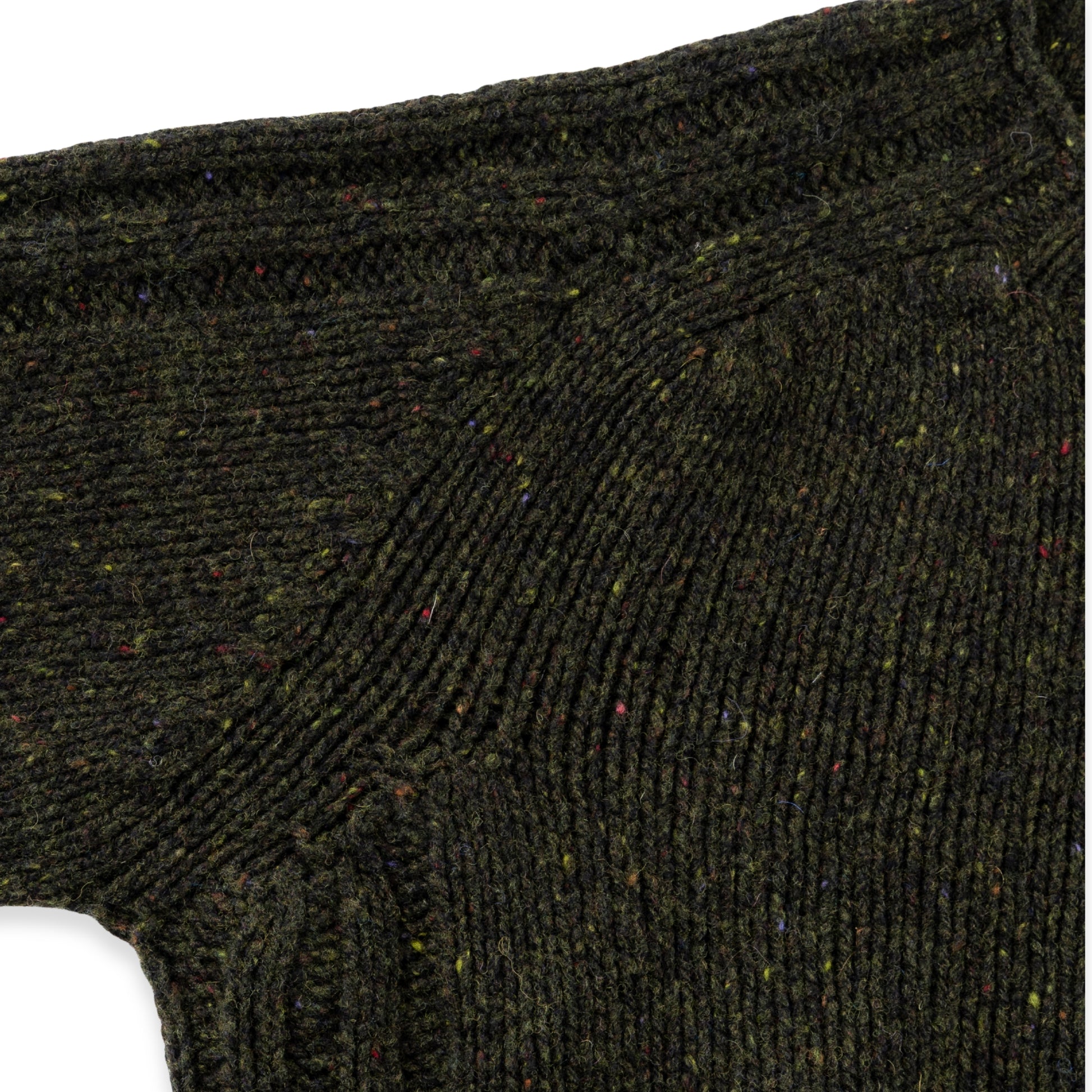 Men's Donegal Lambswool Crew Neck Sweater with Rib Knit Detail | Forest Green Donegal