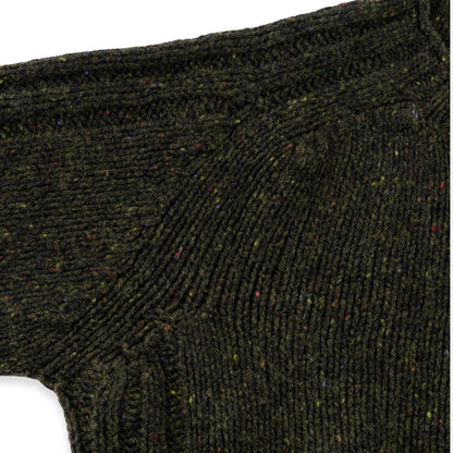 Men's Donegal Lambswool Crew Neck Sweater with Rib Knit Detail | Forest Green Donegal