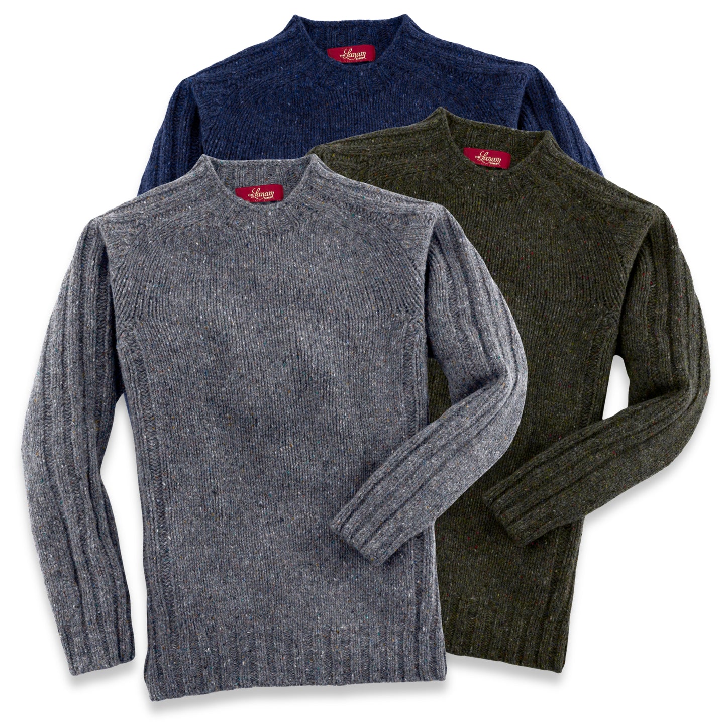 Men's Donegal Lambswool Crew Neck Sweater with Rib Knit Detail | Made in Scotland
