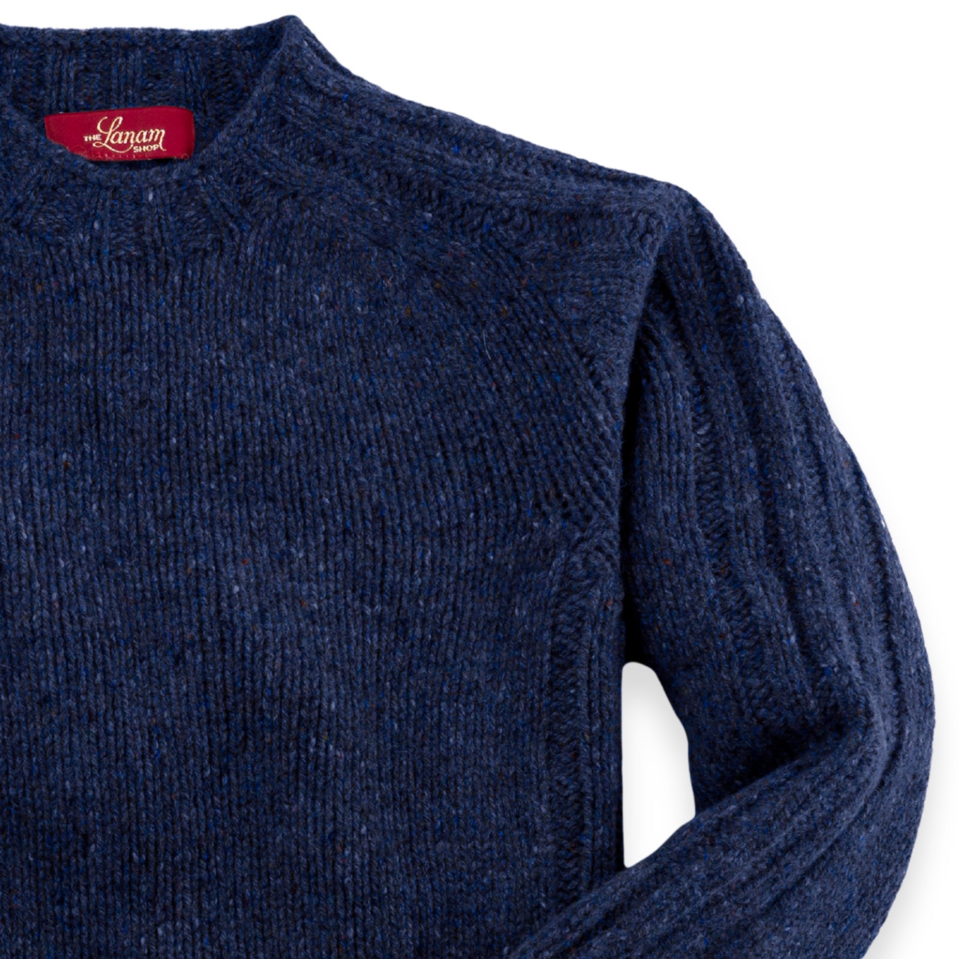 Men's Donegal Lambswool Crew Neck Sweater with Rib Knit Detail | Navy Blue Donegal