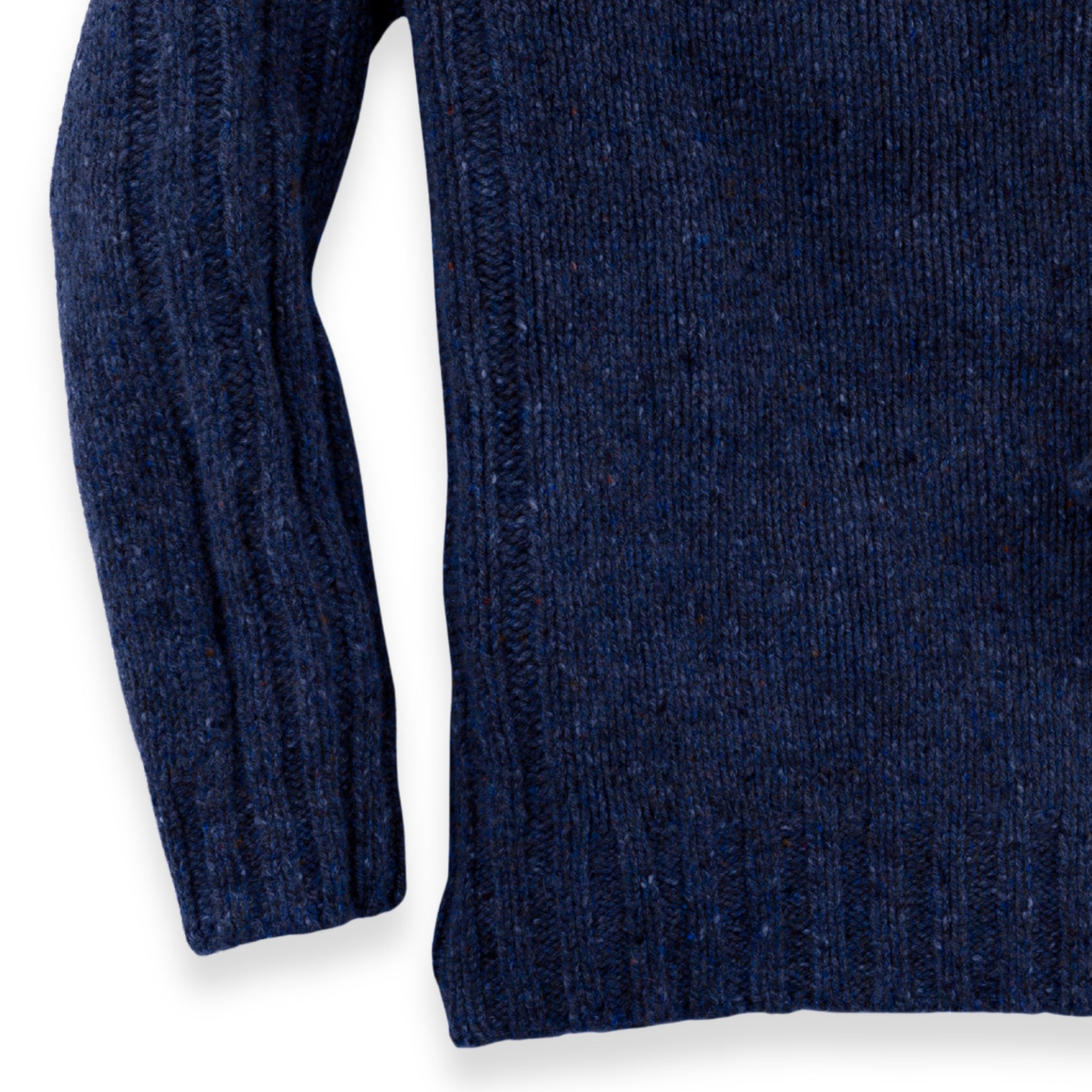 Men's Donegal Lambswool Crew Neck Sweater with Rib Knit Detail | Navy Blue Donegal
