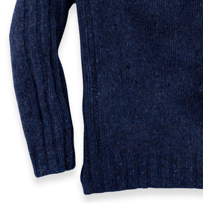 Men's Donegal Lambswool Crew Neck Sweater with Rib Knit Detail | Navy Blue Donegal