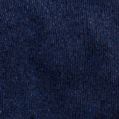 Men's Donegal Lambswool Crew Neck Sweater with Rib Knit Detail | Navy Blue Donegal