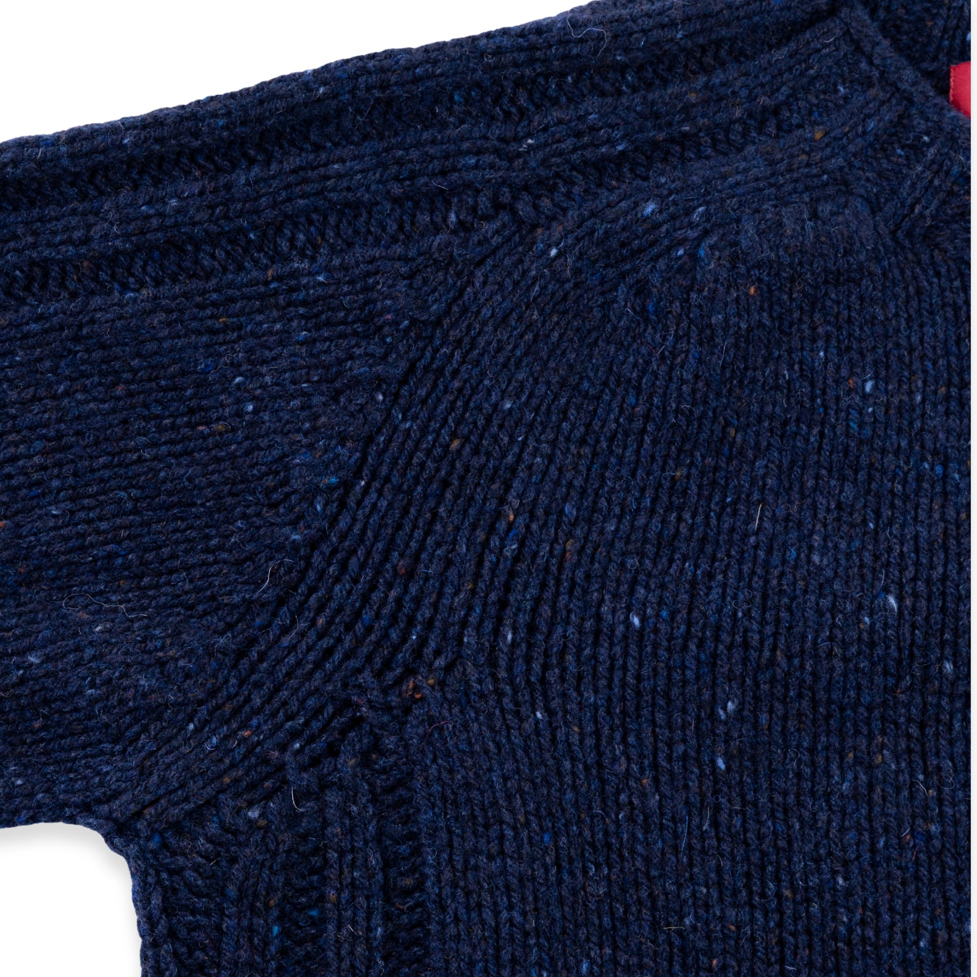 Men's Donegal Lambswool Crew Neck Sweater with Rib Knit Detail | Navy Blue Donegal