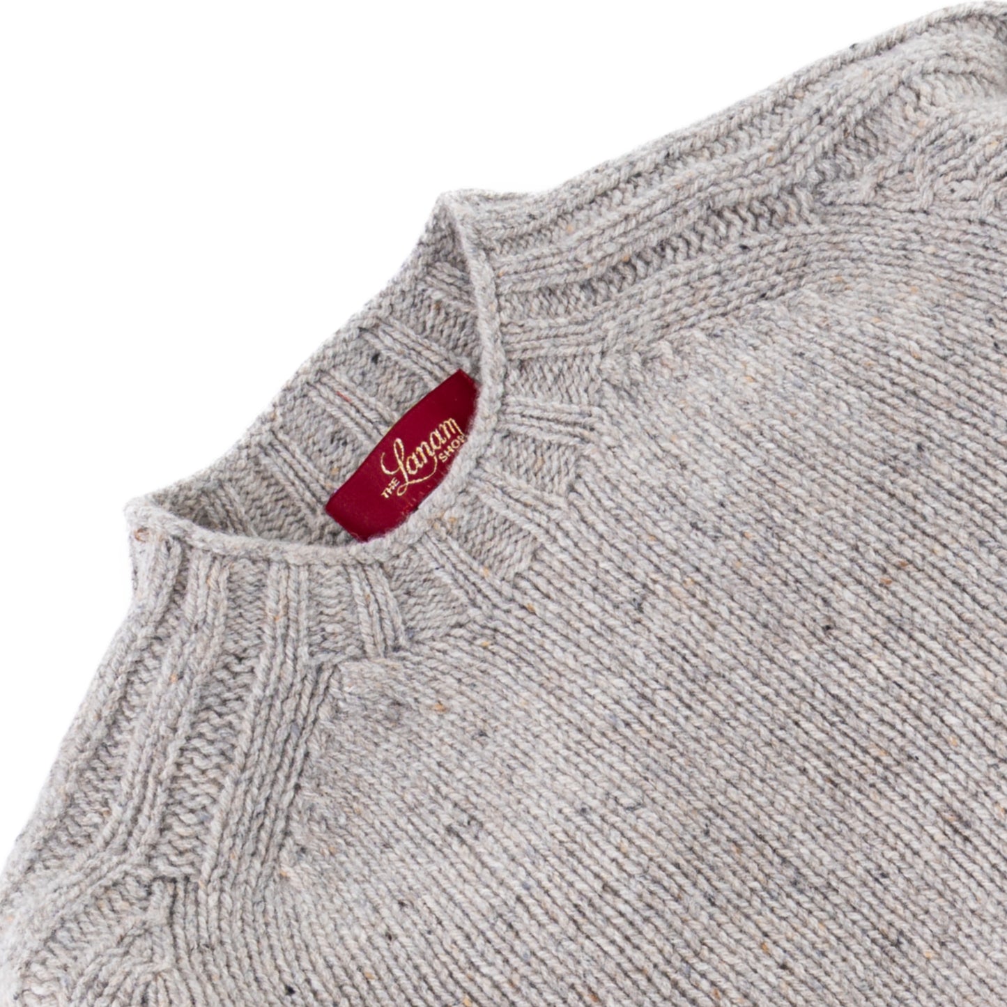 Men's Donegal Lambswool Crew Neck Sweater with Rib Knit Detail | Silver Beige Donegal