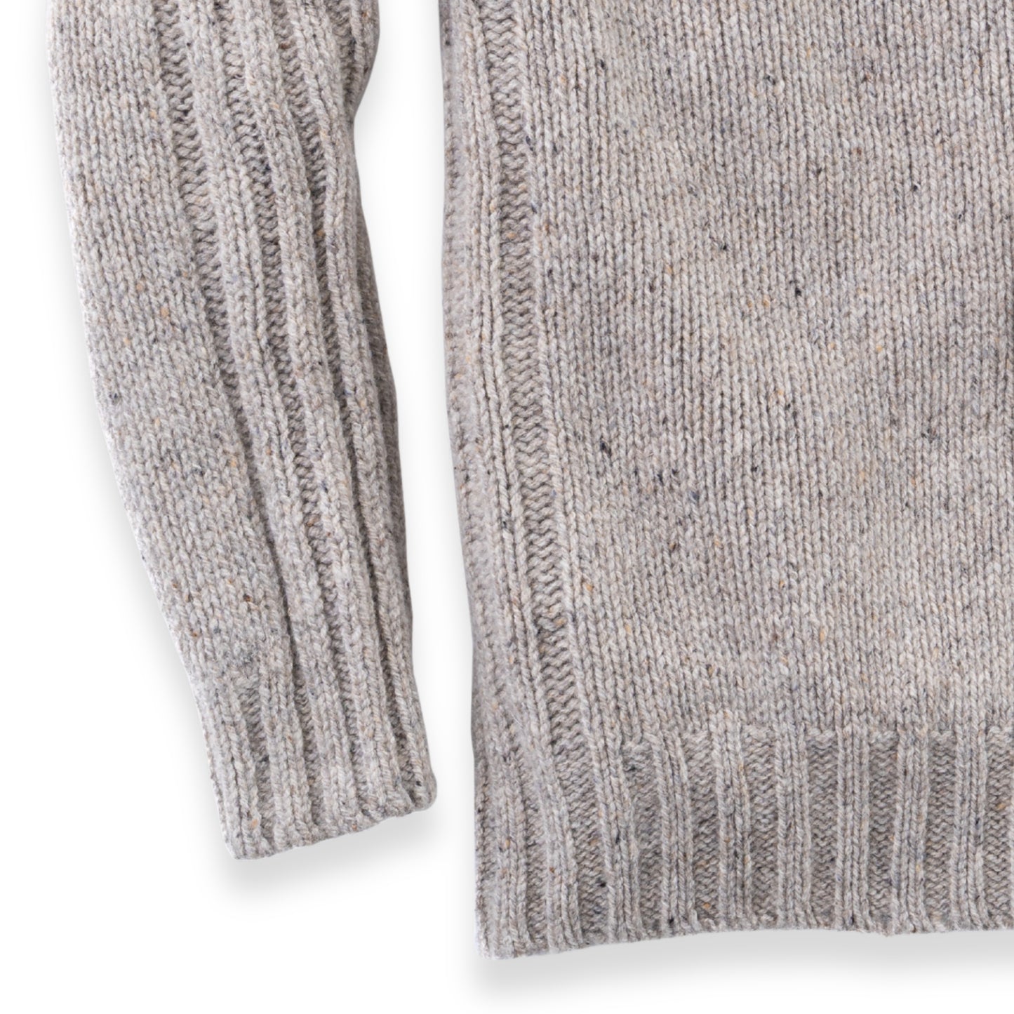Men's Donegal Lambswool Crew Neck Sweater with Rib Knit Detail | Silver Beige Donegal