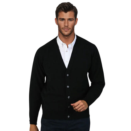 Men's Lambswool Cardigan With Saddle Shoulder | Black