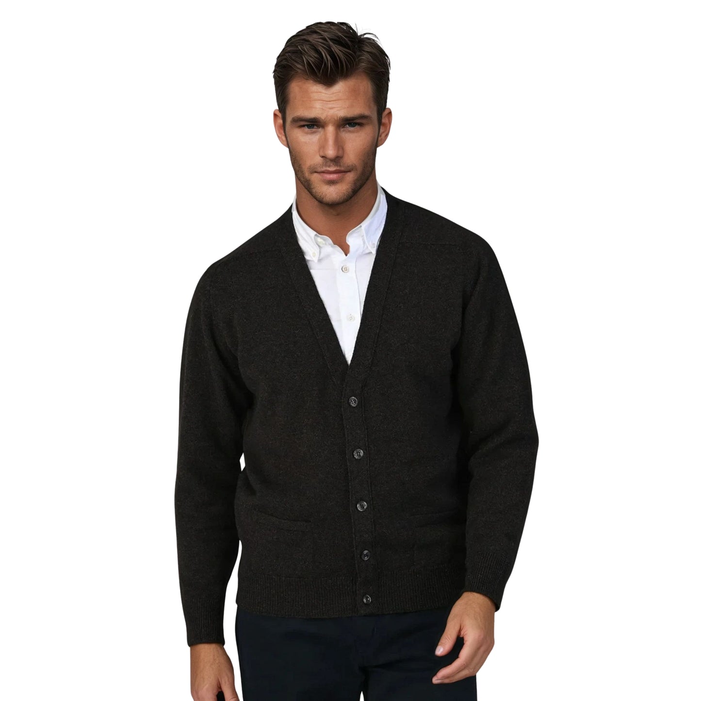 Men's Lambswool Cardigan With Saddle Shoulder | Cocoa Brown