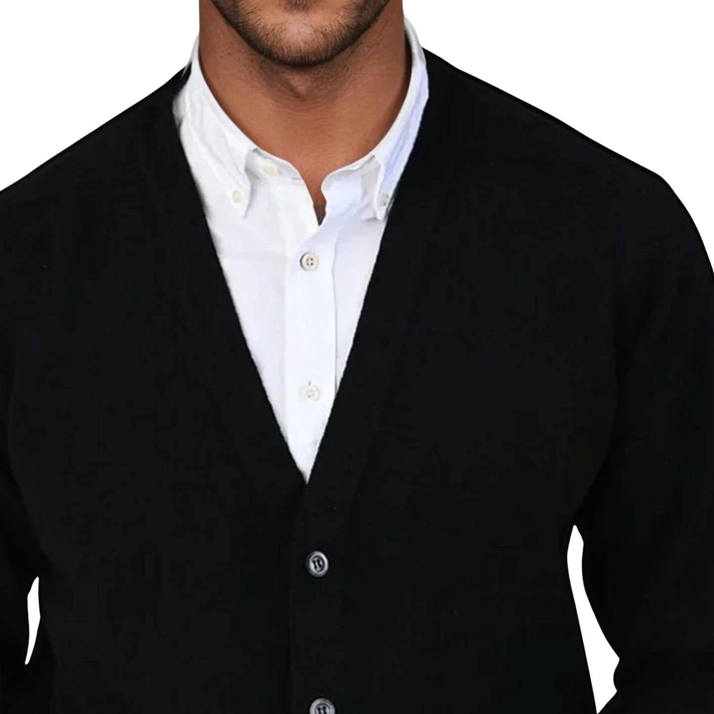 Men's Lambswool Cardigan With Saddle Shoulder | Black