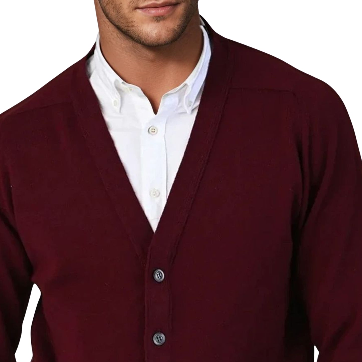 Men's Lambswool Cardigan With Saddle Shoulder | Bordeaux