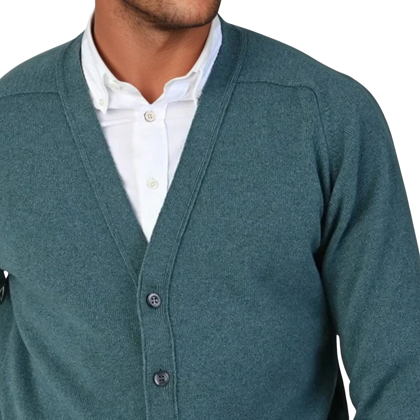 Men's Lambswool Cardigan With Saddle Shoulder | Caspian Blue