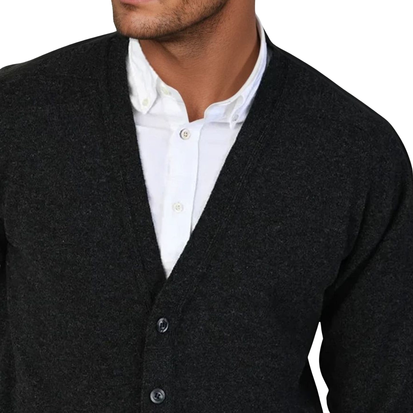 Men's Lambswool Cardigan With Saddle Shoulder | Charcoal Grey