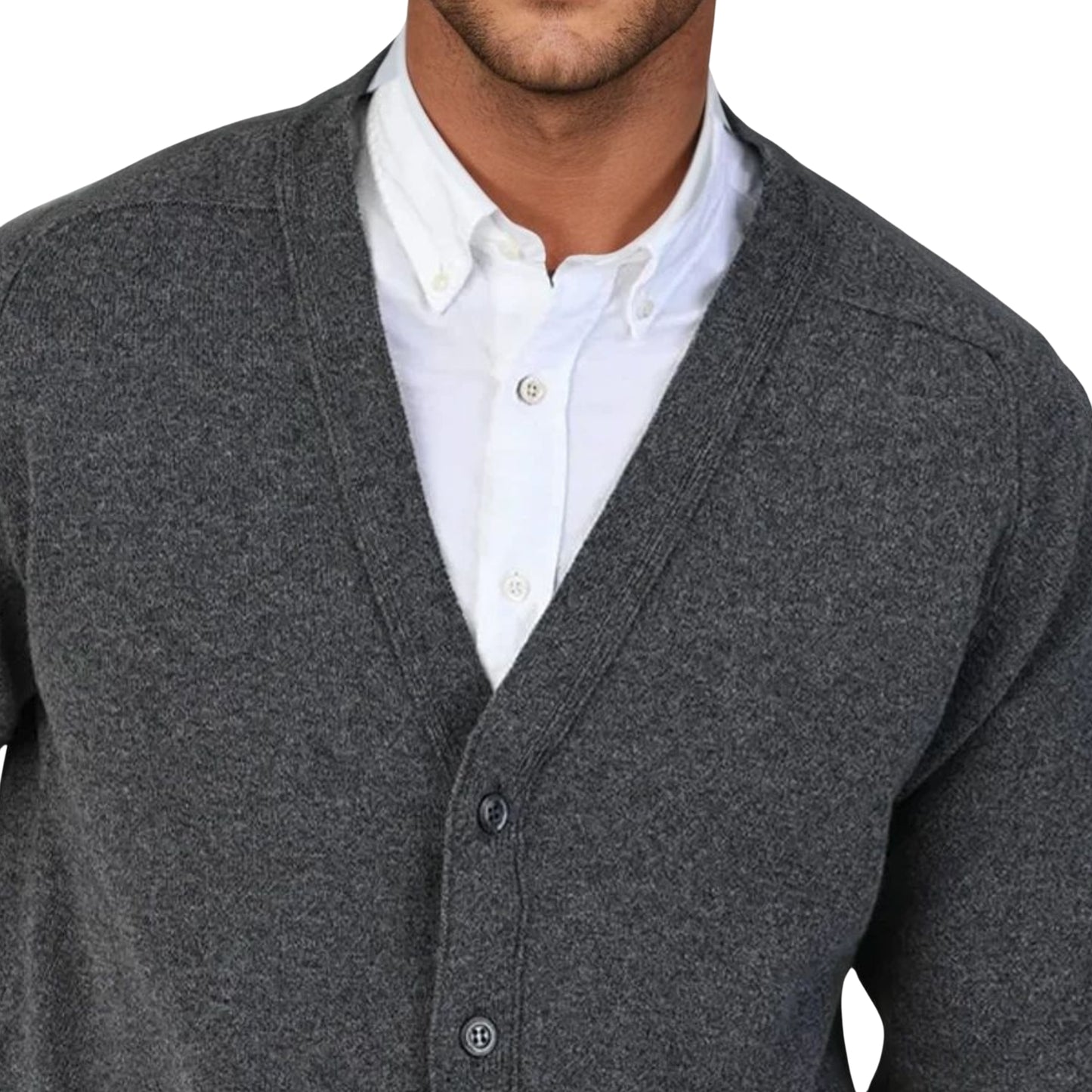 Men's Lambswool Cardigan With Saddle Shoulder | Cliff Grey