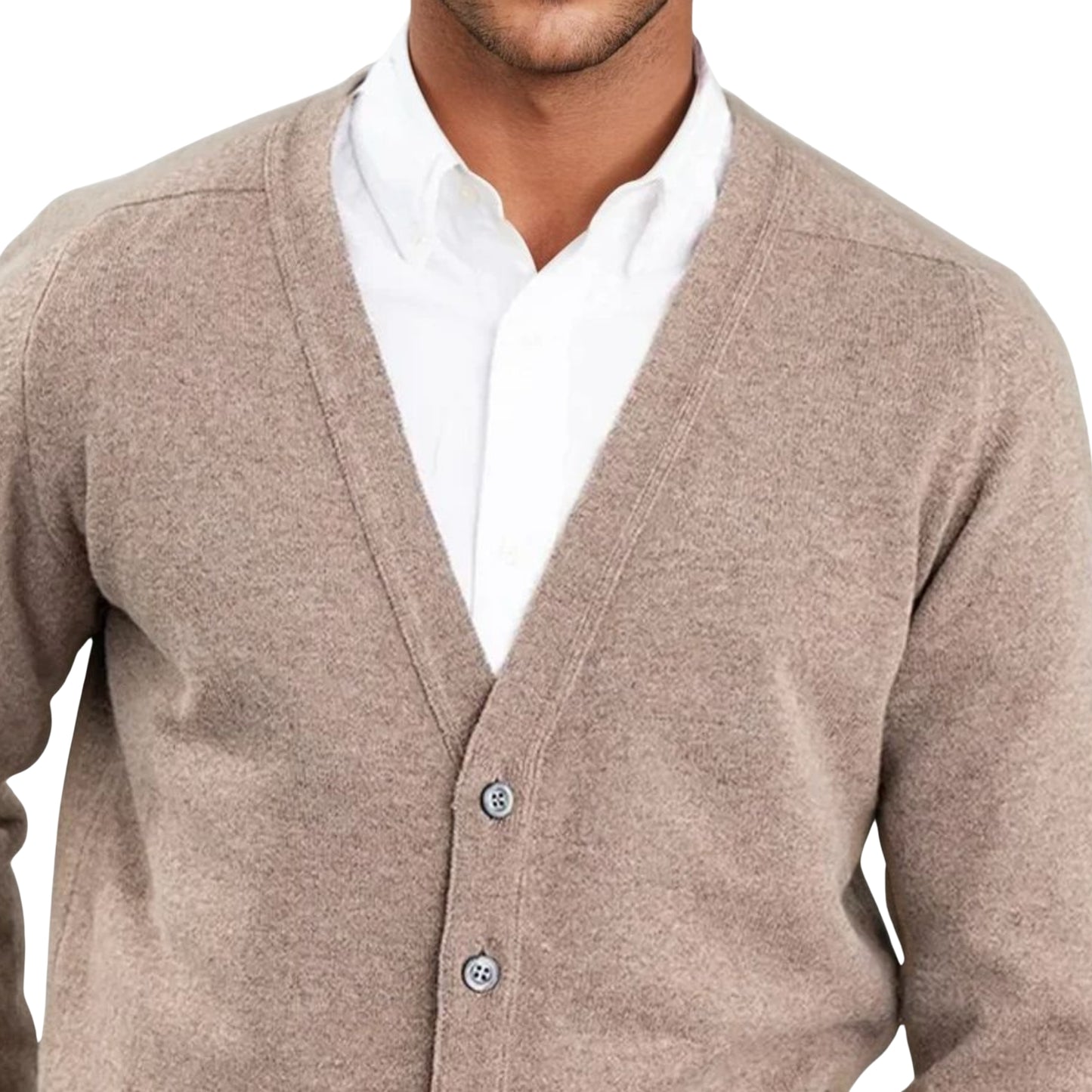 Men's Lambswool Cardigan With Saddle Shoulder | Colt Beige