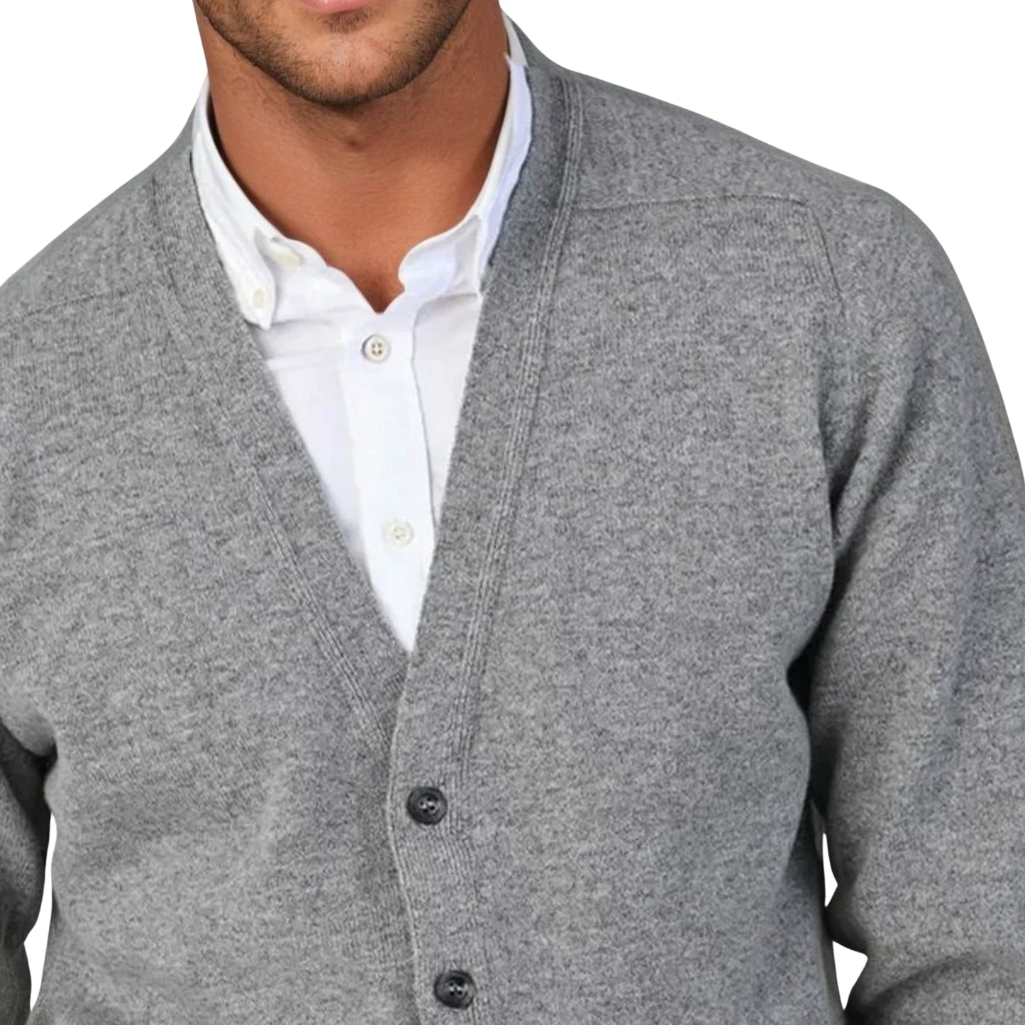 Men's Lambswool Cardigan With Saddle Shoulder | Flannel Grey