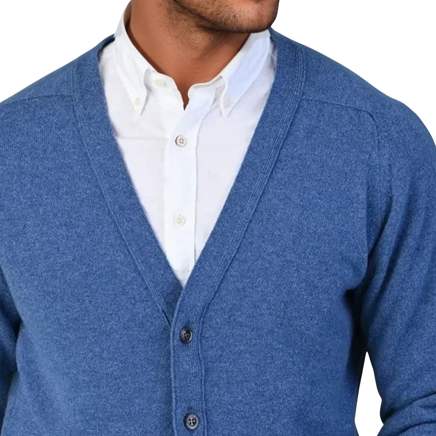 Men's Lambswool Cardigan With Saddle Shoulder | Jeans Blue