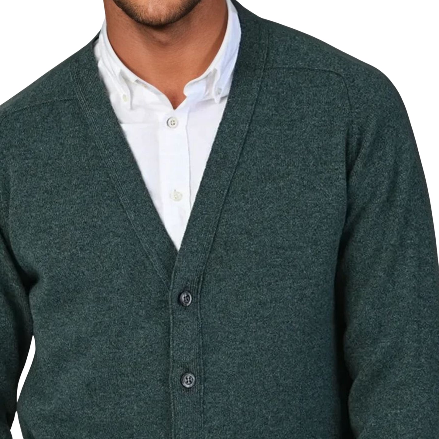 Men's Lambswool Cardigan With Saddle Shoulder | Moorland Green