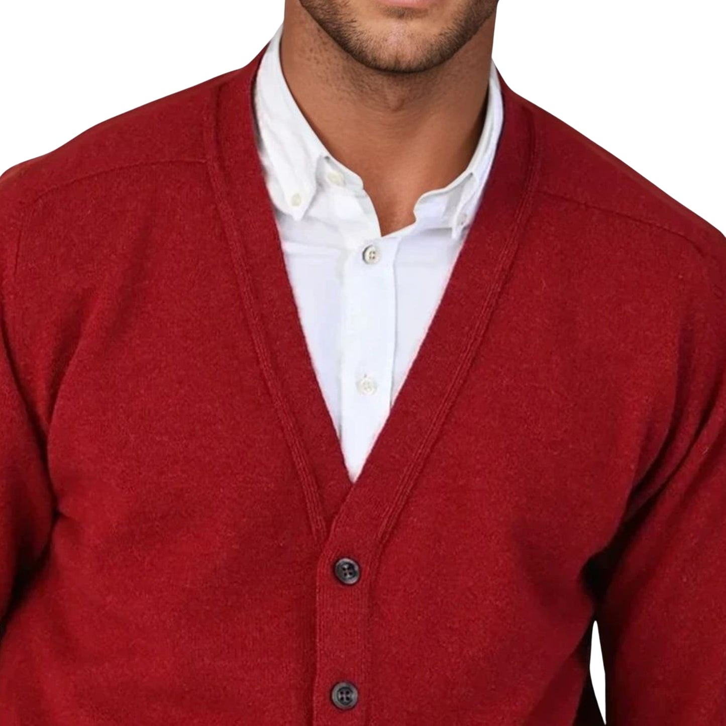 Men's Lambswool Cardigan With Saddle Shoulder | Poppy Melange Red