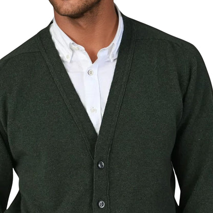 Men's Lambswool Cardigan With Saddle Shoulder | Rosemary Green