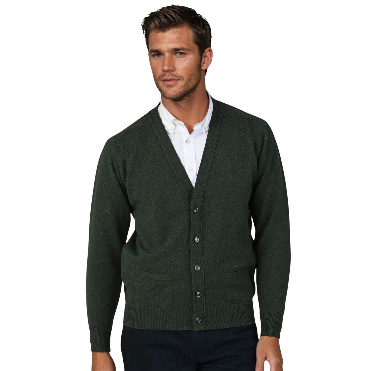 Men's Lambswool Cardigan With Saddle Shoulder | Rosemary Green