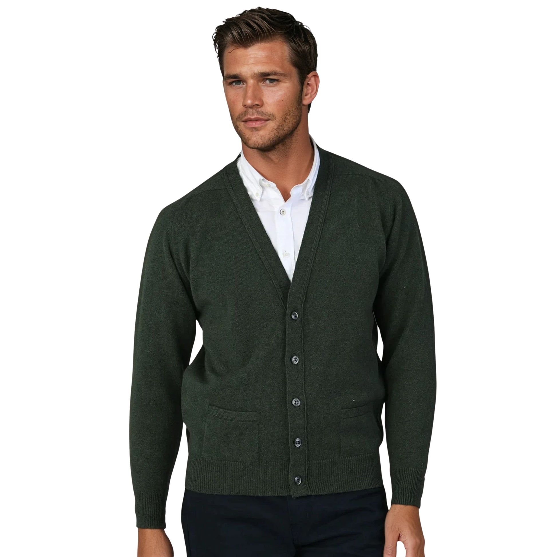 Men's Lambswool Cardigan With Saddle Shoulder | Rosemary Green