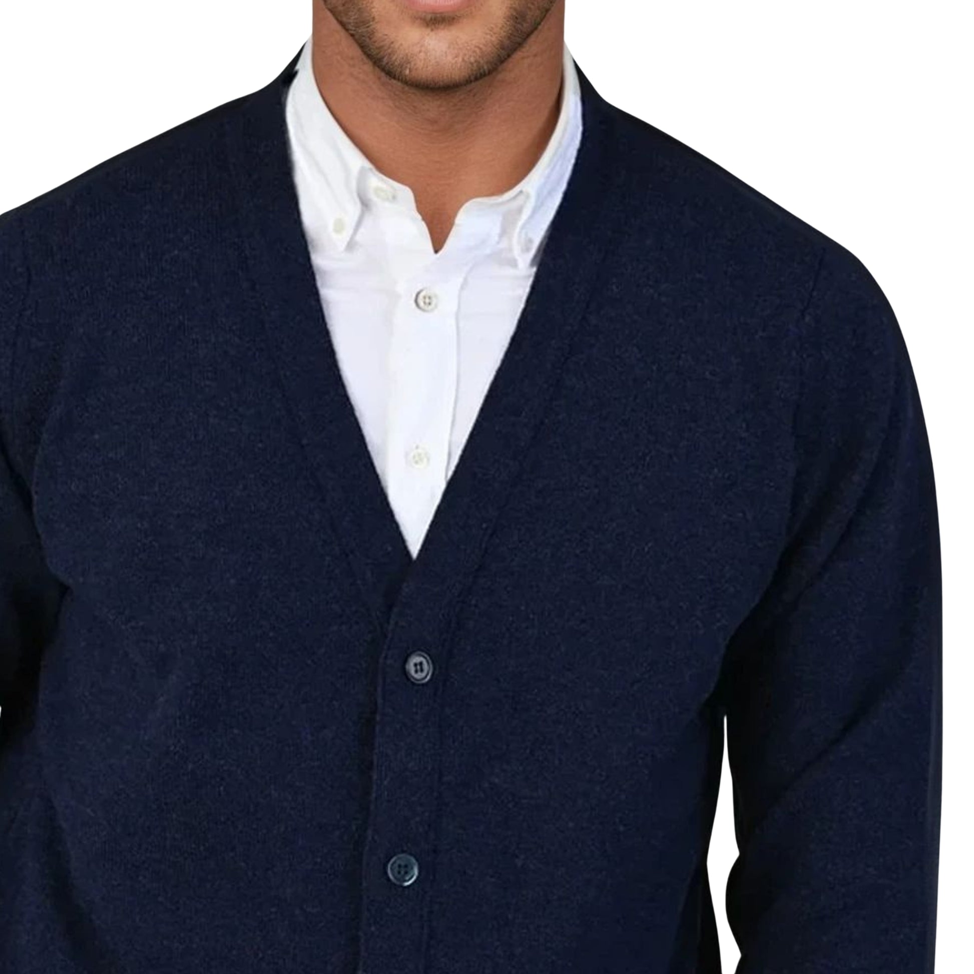 Men's Lambswool Cardigan With Set-In Shoulder | Astra Blue