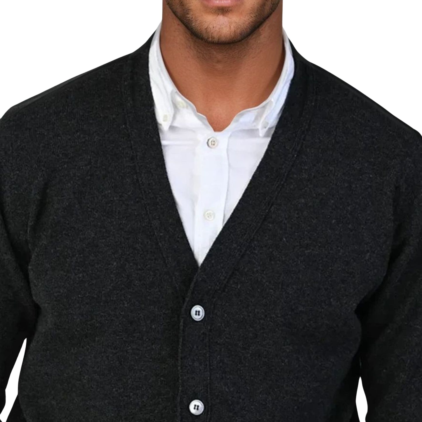 Men's Lambswool Cardigan With Set-In Shoulder | Charcoal Grey