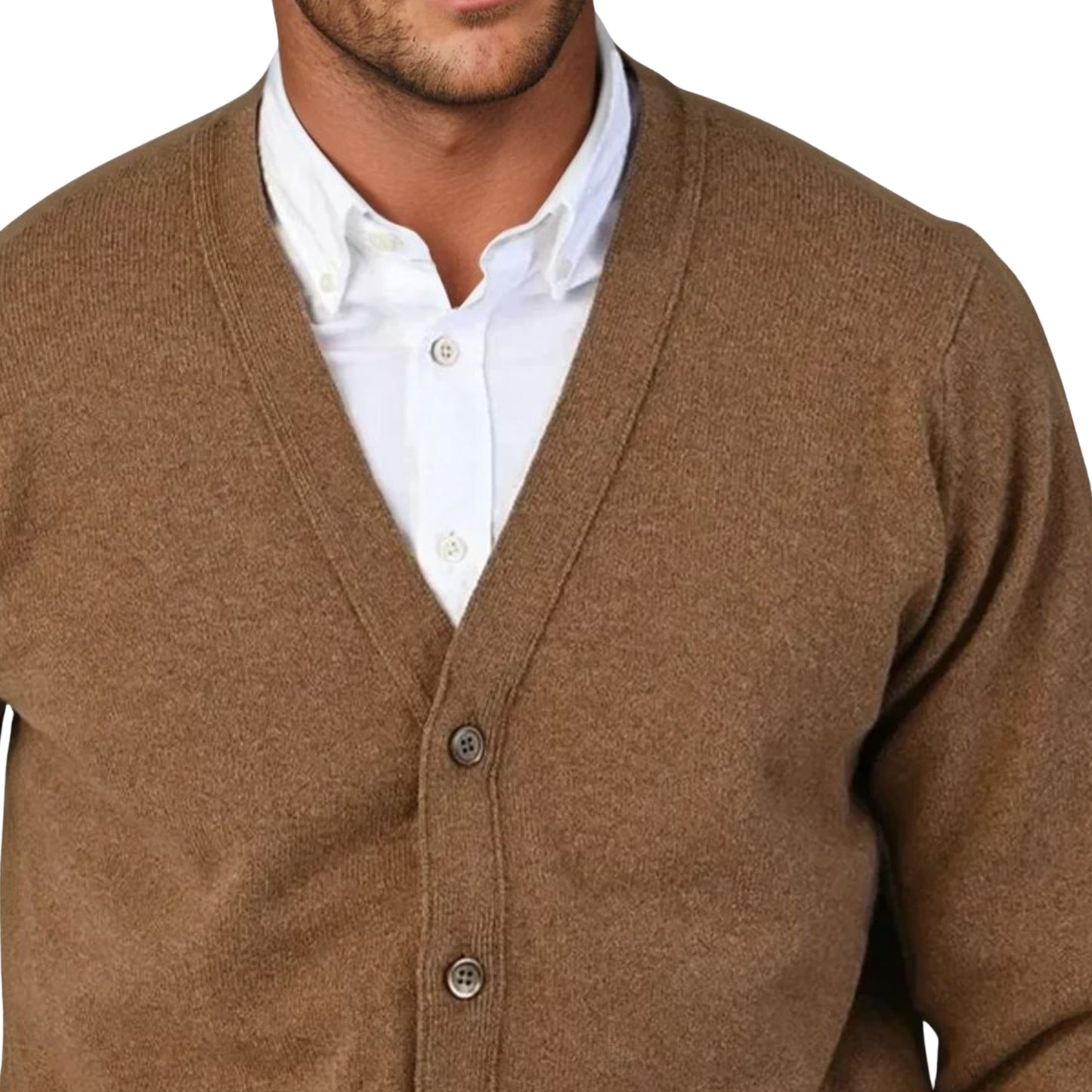 Men's Lambswool Cardigan With Set-In Shoulder | Driftwood Beige