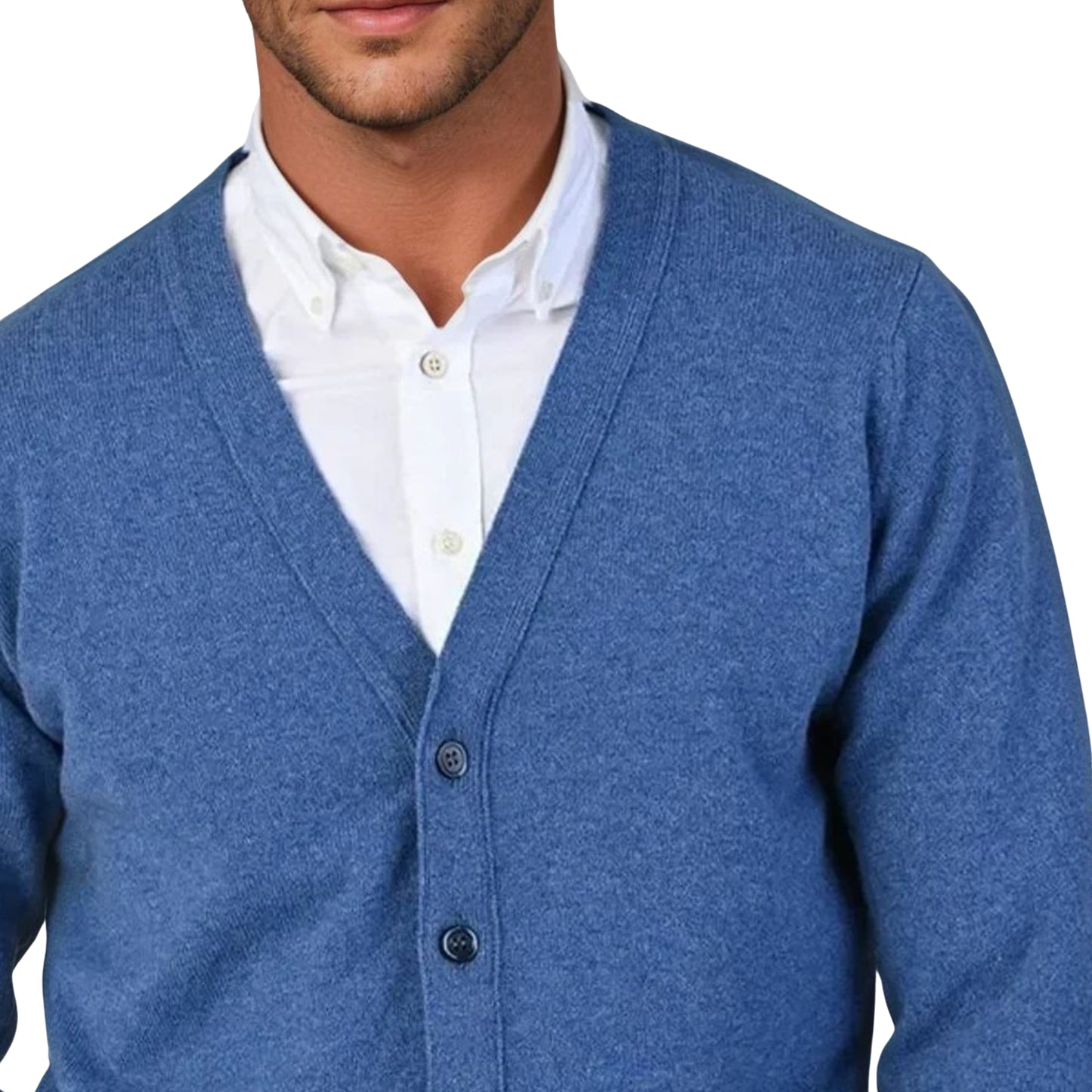 Men's Lambswool Cardigan With Set-In Shoulder | Jeans Blue