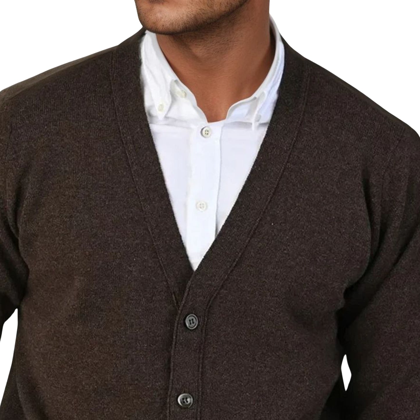 Men's Lambswool Cardigan With Set-In Shoulder | Mocha Brown