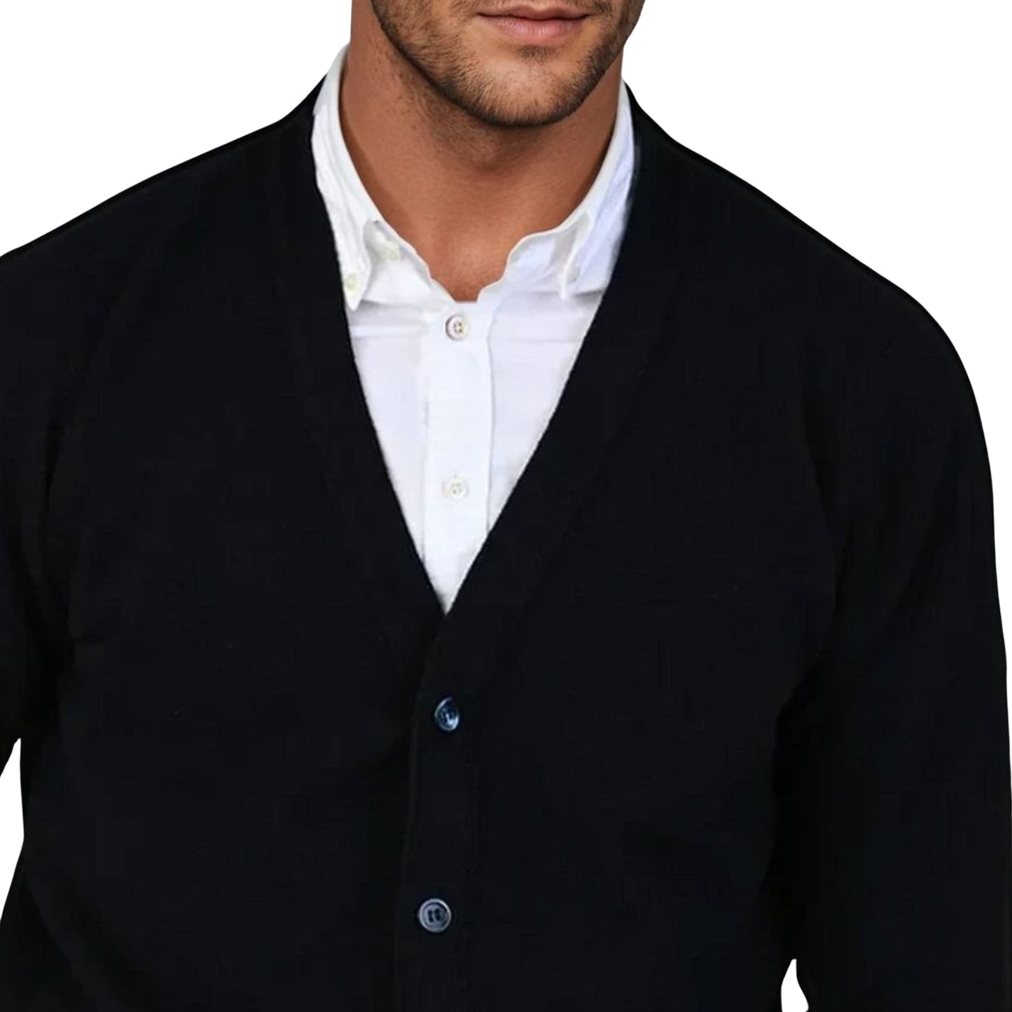 Men's Lambswool Cardigan With Set-In Shoulder | Navy Blue