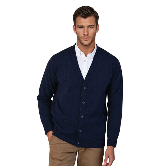 Men's Lambswool Cardigan With Set-In Shoulder | Astra Blue